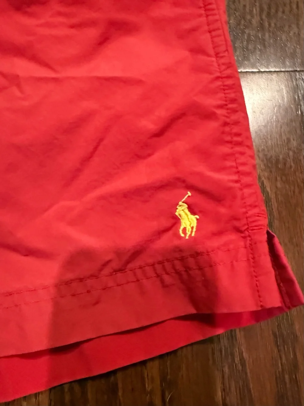 Vintage polo sport Men's Red Swim Trunks with Yellow Drawstring medium